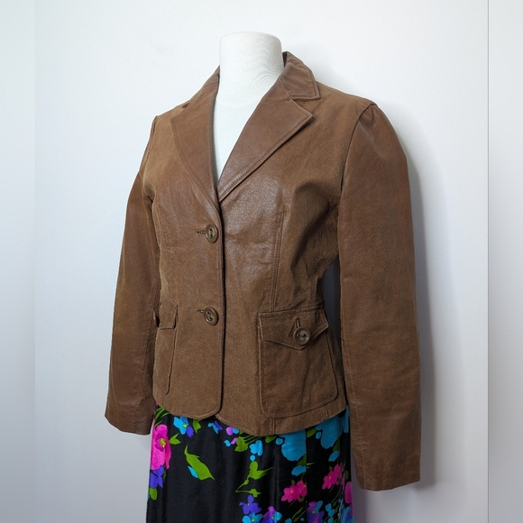 Fabric Life Leather Jacket Chestnut Brown Size S/M - Picture 11 of 15